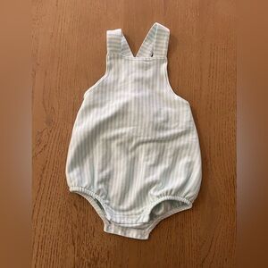 The Beaufort Bonnet Company blue striped bubble rompers 12 months